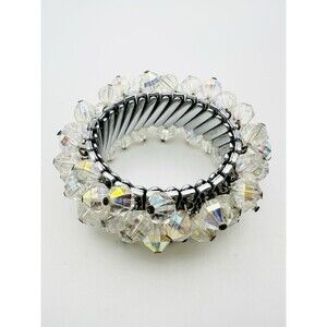 Vintage Japan Crystal Stretch Bracelet | Glass Faceted Beads Cha Cha Bracelet